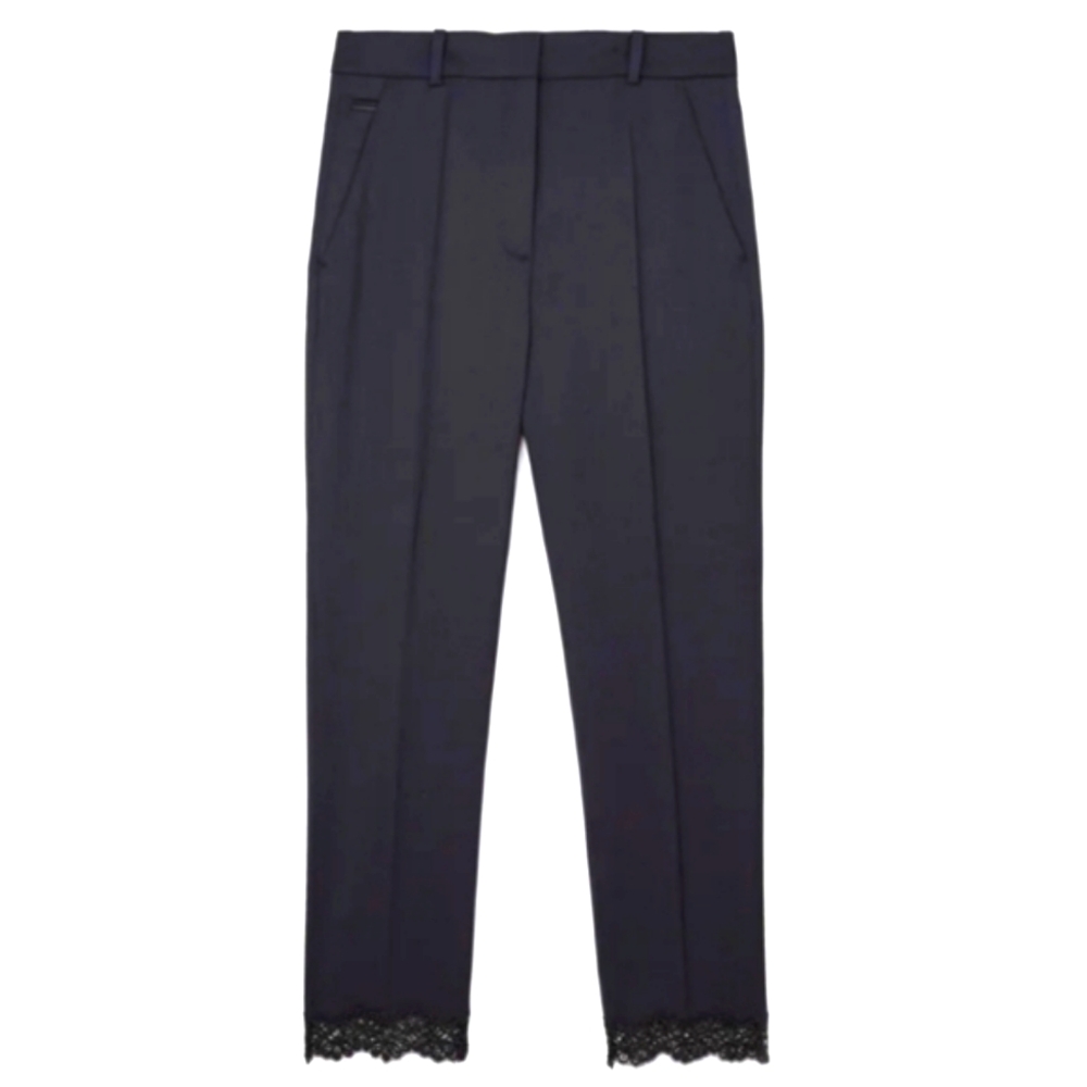 THE KOOPLES Black Wool Trousers with Lace Trim Hem
